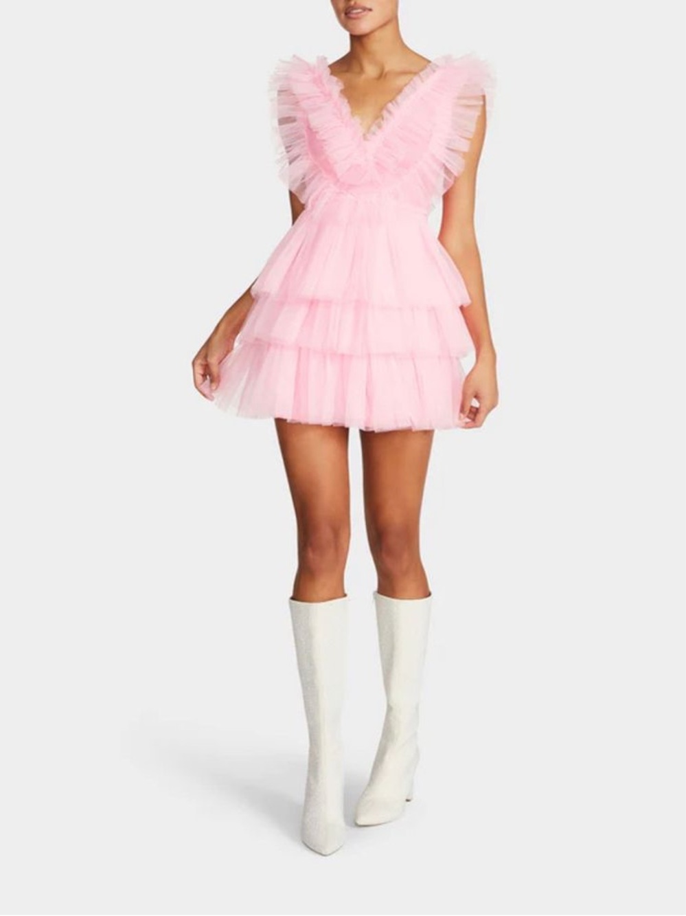 Honey Pink Tulle Tiered Mini Dress